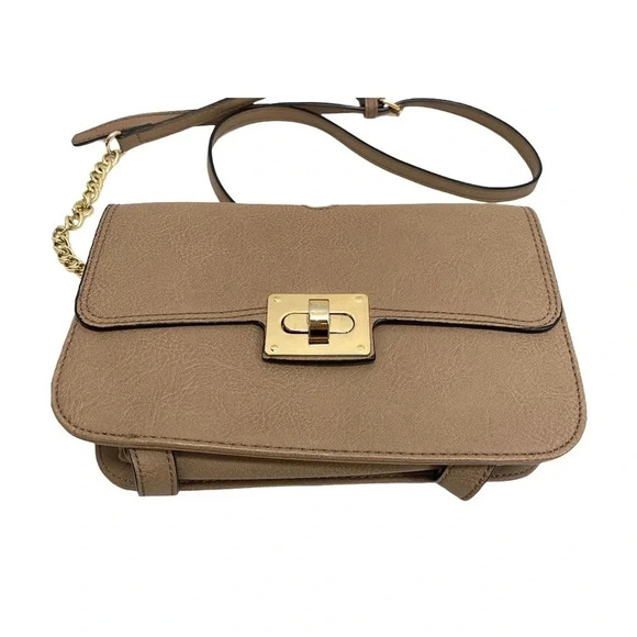 Purse Crossbody Bag Vegan Leather Multi Pockets Chain in Tan Nude - Picture 2 of 10